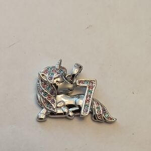 Silver Tone Unicorn Pendant with Colorful Crystals